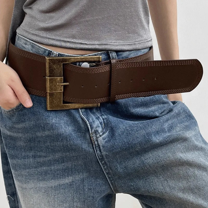 Desinger ceintures pour femmes Vintage large ceinture grande taille Western Cowgirl Cowboy Goth Y2k marron moyen âge mode ceinture femme