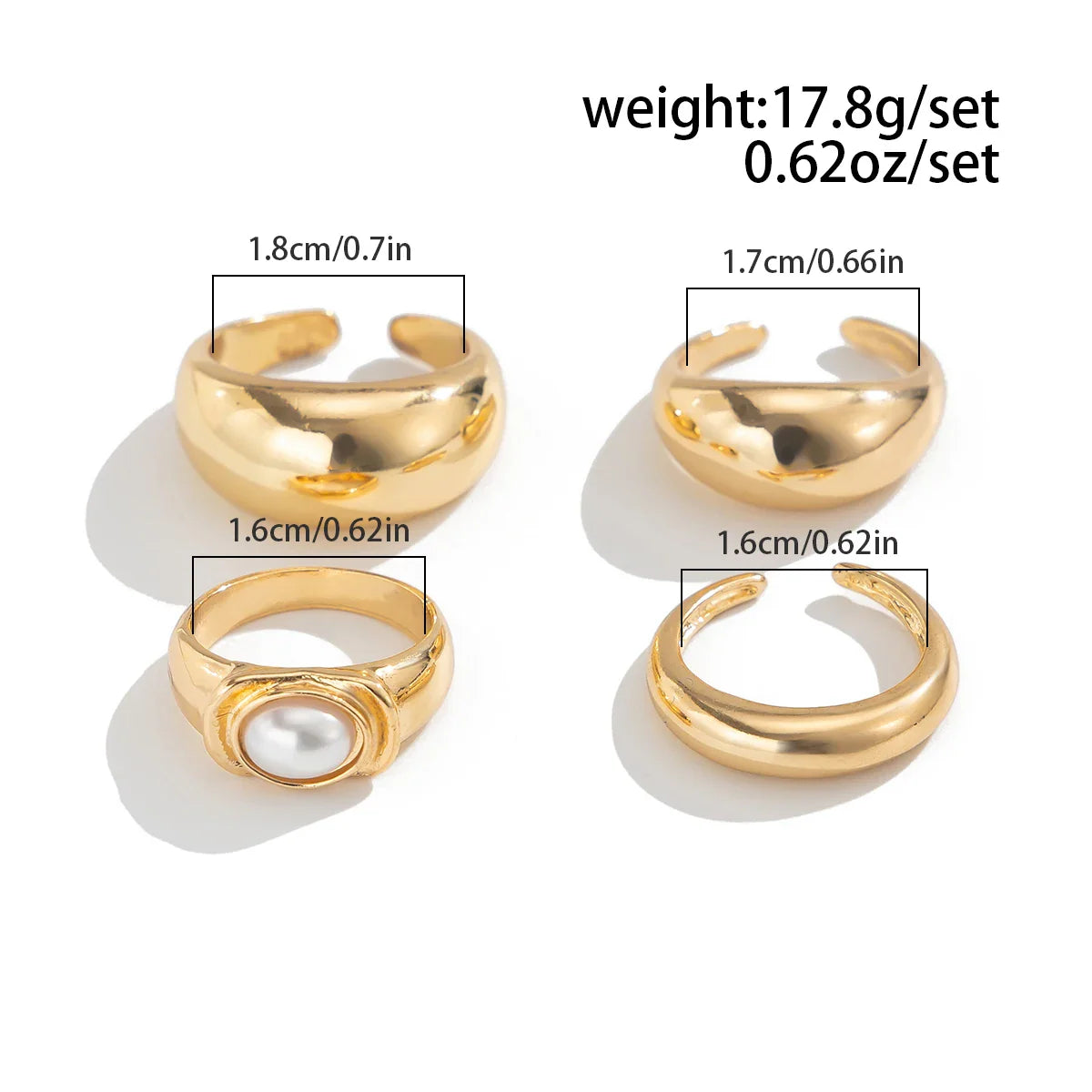 Ingmark-Bagues géométriques lisses simples pour hommes et femmes, ensemble de 4 pièces, style bohème, perles exquises, nouvel an, bijoux