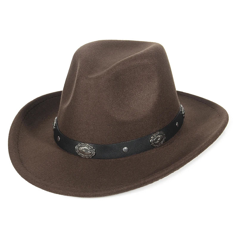 Western Cowboy Hat for Men and Women, Wide Brim Fedora Jazz Hats, Cowgirl Hat with Belt, Autumn and Winter