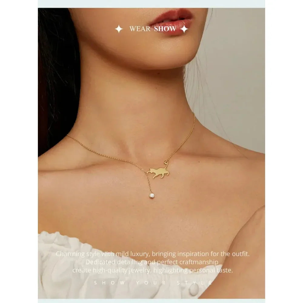 Breathtaking 925 Sterling Silver Cat Necklace | Elegant Pendant Collarbone Jewelry Scn232 In 3 Colors