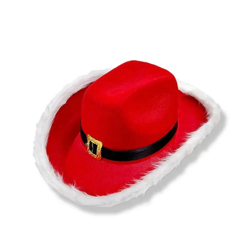 Chapeau de cowboy de Noël lumineux tendance, chapeau de jazz de cowgirl en feutre rouge à large bord pour hommes et femmes