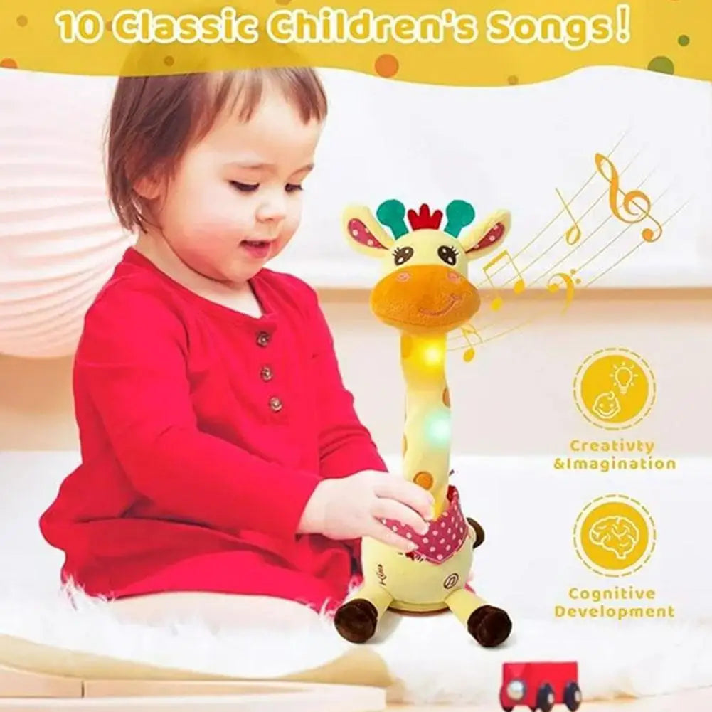 Electric Singing Dancing Giraffe Toy With Light & Voice Recording, Swing Motion Interactive Plush Animal For Kids Gift