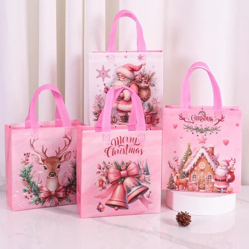 4/8 pièces sac cadeau de noël Santa sac Non tissé décorations de noël pour la maison 2025 cadeaux de noël Navidad Noel sac d'emballage du nouvel an