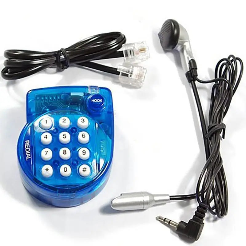 Mini téléphone fixe filaire Portable, avec casque, cadran à bouton, réposition rapide, petit téléphone pour conférence de bureau, bleu