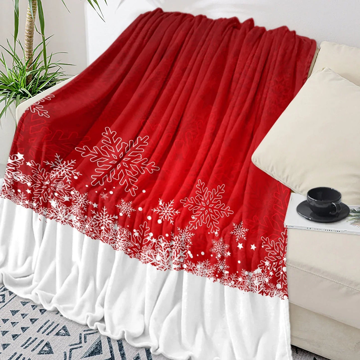 Christmas Snowflake Red Throw Blanket Portable Warm Blanket Blankets For Beds Home Decor Sofa Blanket