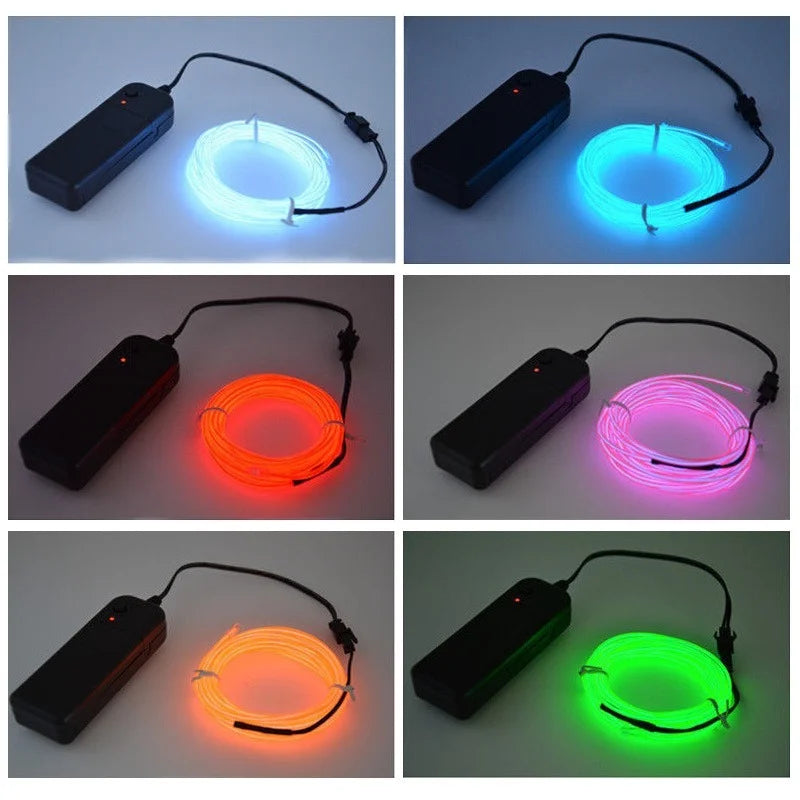 Câble lumineux EL Wire 1m/3m/5m, lumières d'ambiance intérieure de voiture, fête de danse, maison, néon, bricolage, Costumes, décoration, bande LED, lumière ambiante
