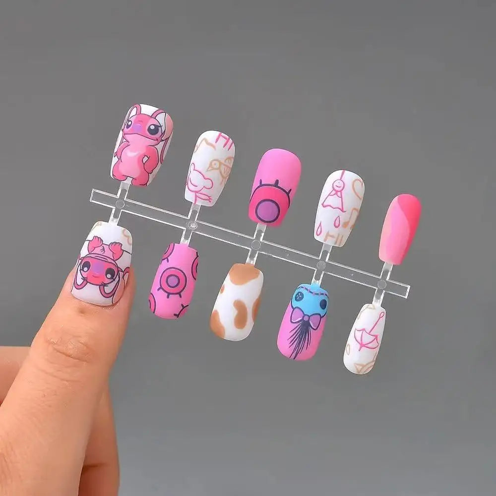 Stitchou Fake Nails Cute Stitchou Press on Nails Easy To Wear Manicure Kids & Adults Fun Colorful Perfect for Daily & Party Looks