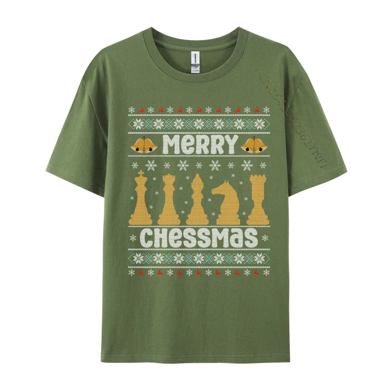 Merry Chessmas Ugly Chess Player Christmas T-Shirts Retro Boy Top T-Shirts Crewneck Combed Cotton Tops Shirt Tops & Tees Casual