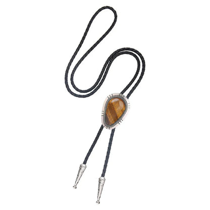 Western cowboy polo tie drop natural stone zinc alloy leather collar rope men's suit birthday banquet gift