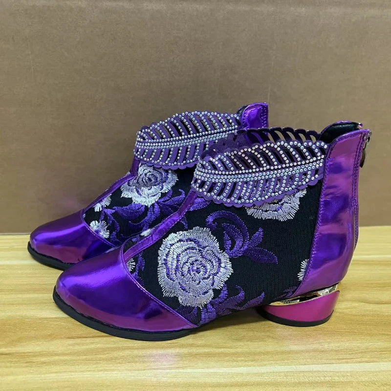 Chaussures brodées à la main pour femmes, bottes de rinçage à talons hauts, bottes de fête, luxe, élégant, nouveau, 2025
