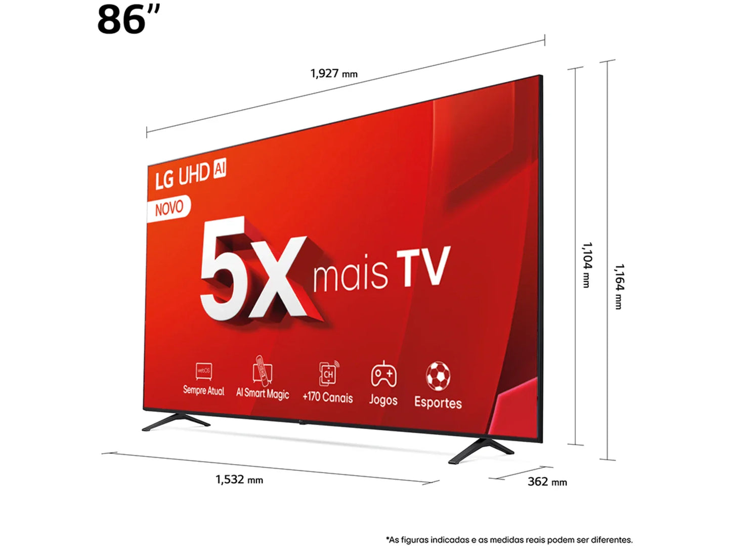 Smart TV 86 "4K LG Ultra HD 86UT8050 with A5 Ger7 AI Processor, Alexa/Chromecast Integrated