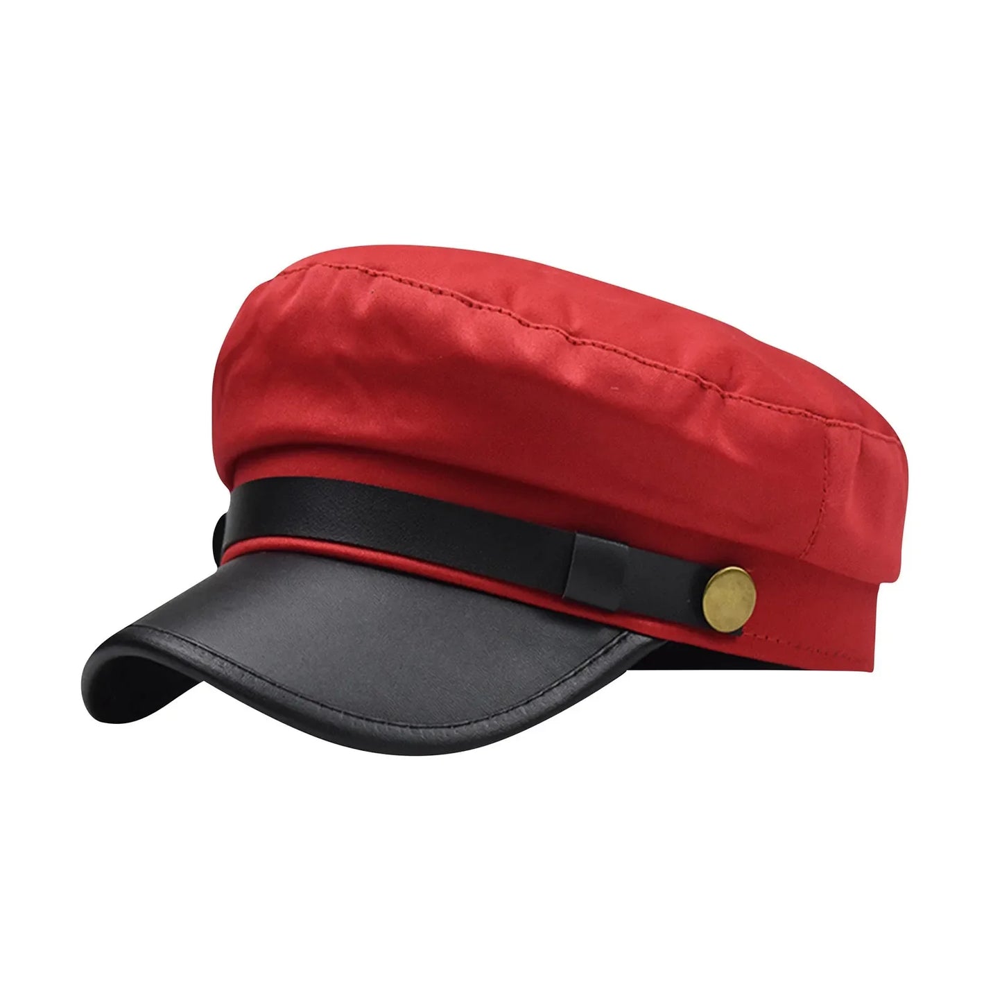 PU Leather Unisex Cycling Caps, Women Men Autumn Sailor Hat Black, Travel Student Hat, Flat Top Captain Hat