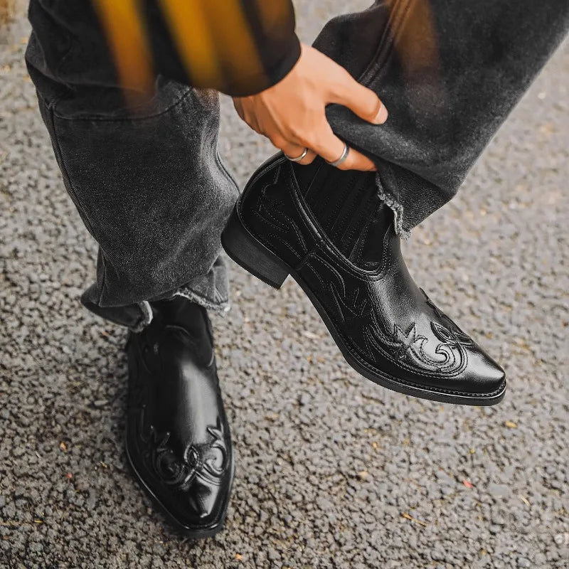 New Men's Boot Handmade Wedge Ankle Boots for Men Western Cowboy Boots Unisex Men's Leather Shoes Hard-Wearing