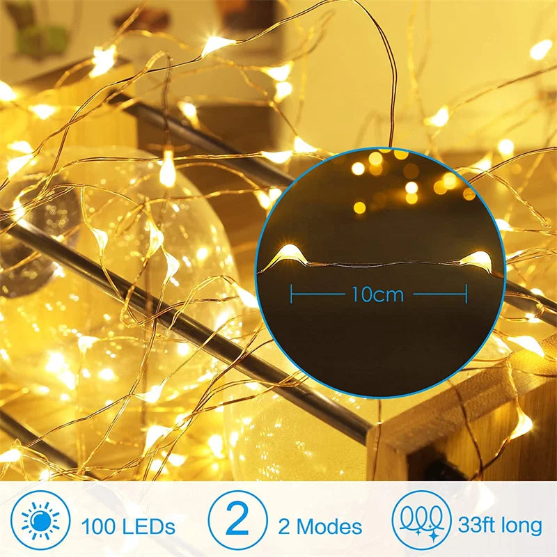 Guirxiété lumineuse LED dégradée USB, fil de cuivre, 20m, 200LED, guirxiété de lampe extérieure de vacances, arbre de Noël, décoration de fête de mariage