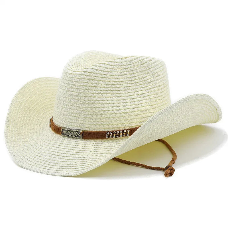 Chapeau de Cowboy d'été à large bord pour femmes et hommes, chapeaux de paille de Cowgirl occidentale, mode robe fantaisie occidentale, couvre-chef de fête, casquette unisexe