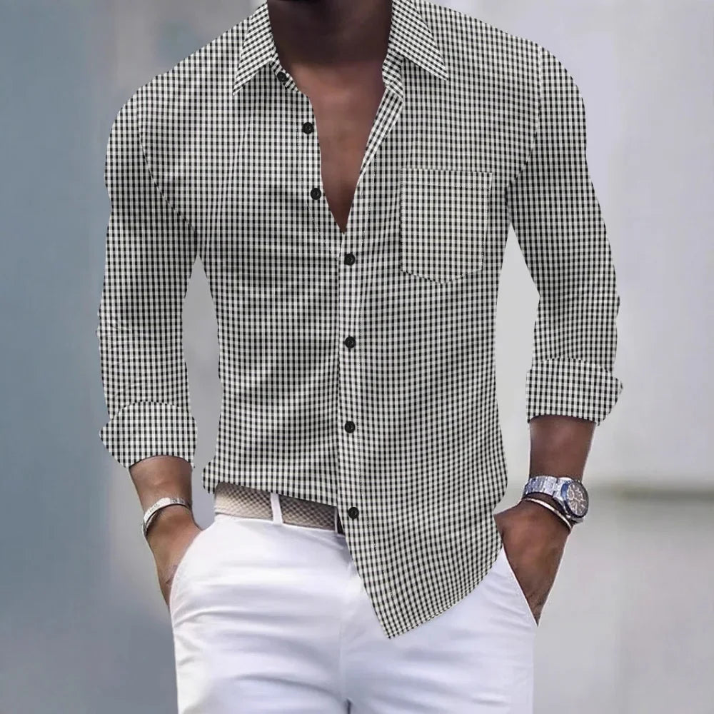 Printemps décontracté col rabattu chemises hommes Vintage à manches longues boutonné Cardigan hauts automne élégant Plaid imprimé chemise pour hommes