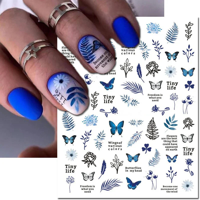 3d Nail Art Stickers Winter Autumn Golden Leaves Red Roses Flowers Decals For Nails Decoration Manicure Salon Beauty