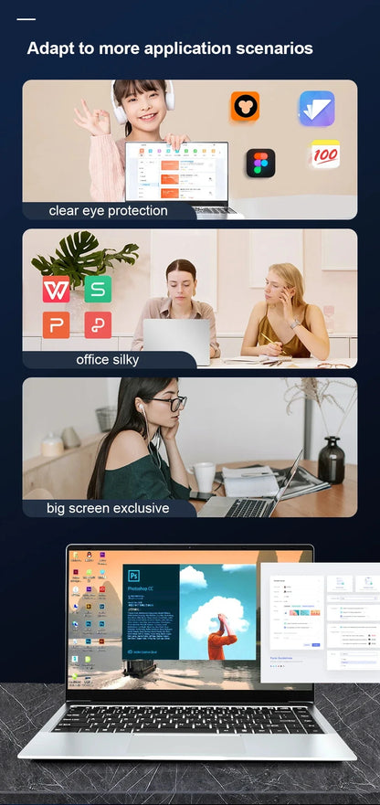 2025 Laptop Computer Windows 11 Notebook 14.1 Inch Intel Atom A3950 12GB 512GB 1920*1080 Resolution Office Study PC computer