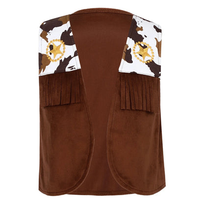 Children's Hippie Cowboy Costume, Toddler Boys Girls Cowgirl Vest, Open Front Fringed Vest for Halloween Cosplay Theme Party Outfits
