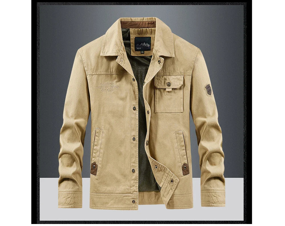 Spring Autumn Men's Cotton Jackets Trendy Men's Fashion Outerwear Windbreaker Coats Men Turn-Down Collar Tactical Jackets 5XL