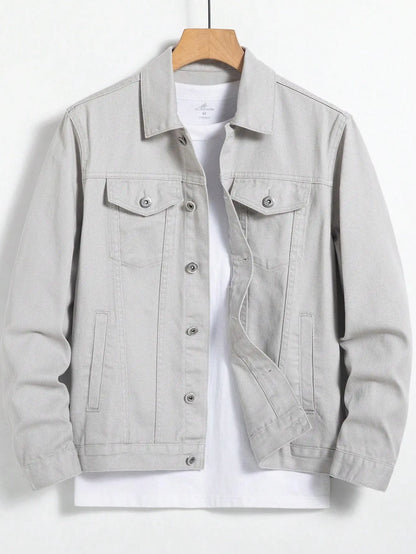 Men's denim jacket for spring and autumn. Gray denim coat. Versatile for daily casual wear. Fashionable and trendy.