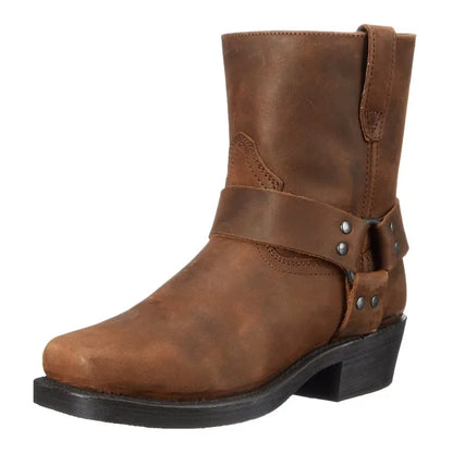 Retro Cowboy Boots Men Mid Calf Western Boots Mixed gender Leather Boots Man Slip On Shoes Winter Knight  Booties Size 48