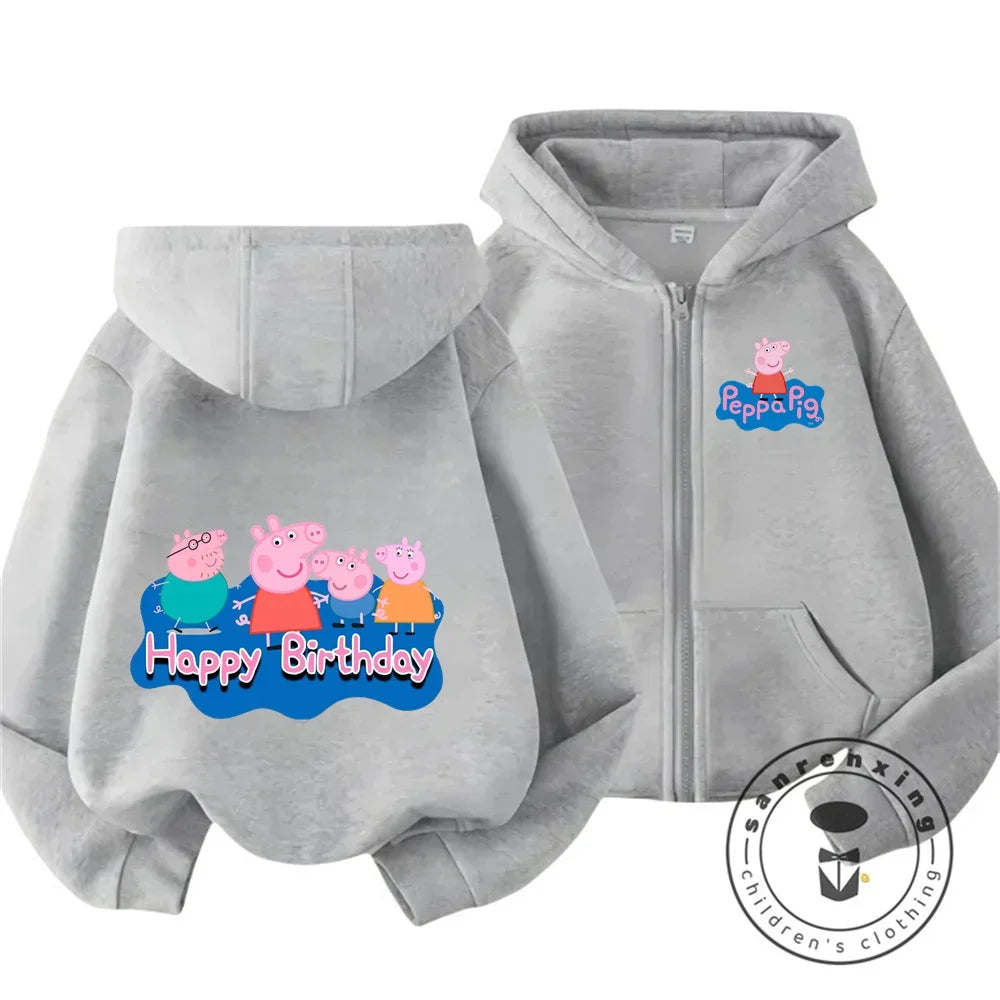Sweat à capuche zippé Peppa Pig pour enfants, style dessin animé, pour garçons et filles de 3 à 14 ans