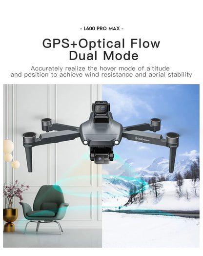 Nouveau Drone GPS L600 PRO MAX/PRO 5KM 4K professionnel HD double caméra 3 axes cardan 360 ° Jouet quadrirotor sans balais pour éviter les obstacles