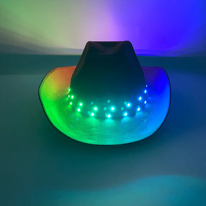Chapeau de cowboy LED télécommandé pour femmes et hommes, chapeaux de cow-girl occidentaux, robe de l'ouest, vêtements de sauna scintillants pour Halloween, casquette unisexe, mode