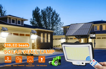 Lumières d'inondation solaires extérieures 106/318 LED lumières de mouvement solaires lumières de sécurité solaires à distance appliques murales étanche 3 Modes jardin