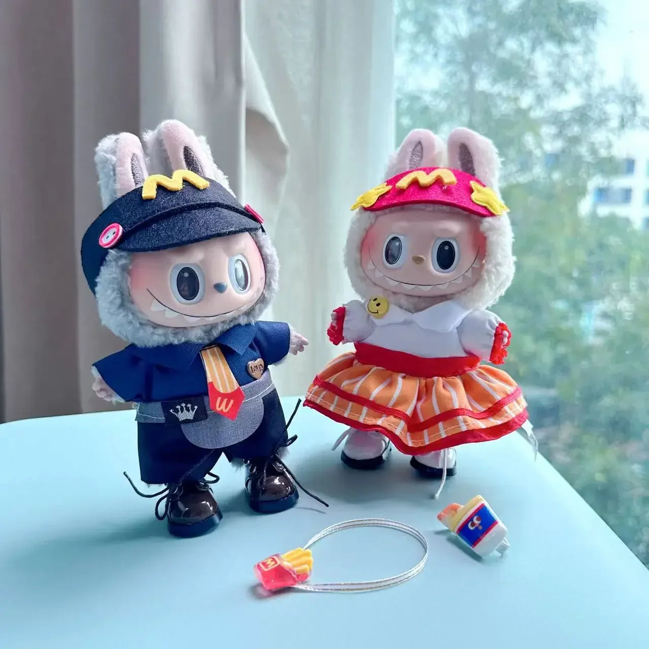 Labubu 17cm Clothes Outfit Accessories For Labubu Dolls Clothing Kids Gift French Fries Apron And M Hat Work Uniforms FF15G
