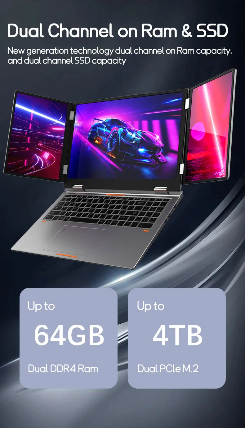 CRELANDER MAX16 New Laptop Triple Screen Intel Core i7 CPU 16 inch +dual 10.5 inch Face Recognition RJ45 M2 SSD Notebook Laptop