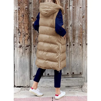 Manteaux à Capuche pour Femmes Automne Hiver, Gilet Doudoune sans Manches, Veste Matelassée Chaude et Unie, Parka