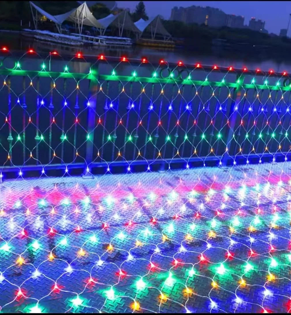 LED Net Mesh String Lights, 8 Modes, 220V, 110V, EU Plug, Festival Decoration, Christmas, Halloween, New Year 2026, Wedding Party