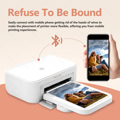 300dpi Color Photo Printer Wifi 4x6 Inch Sublimation Transfer Bluetooth Wireless Print Maker with Ribbon and Color Photo Papers