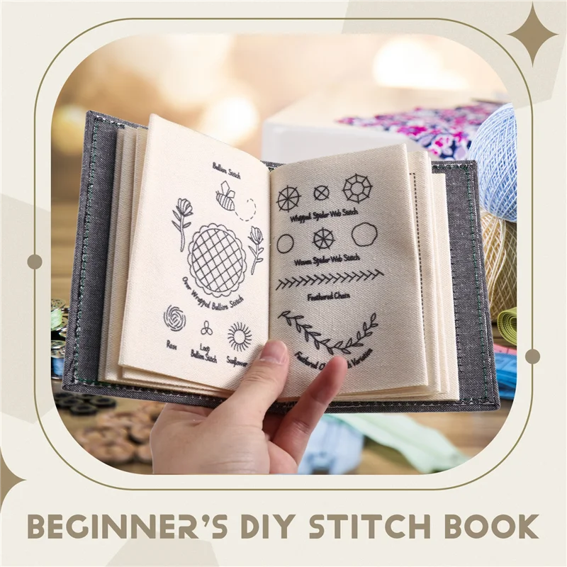 B84B-DIY Stitch Book With Tool Set,Embroidery Felt Book With Needle And Thread Sewing Patterns For Beginners,Embroidery Gift