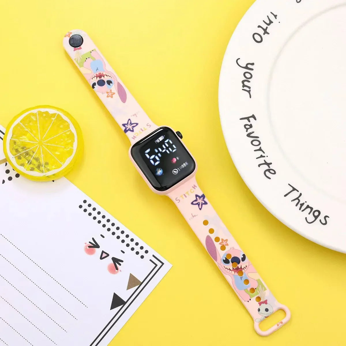 New Stitch cartoon color printed student LED electronic watch fashionable printed square Y1 button electronic watch