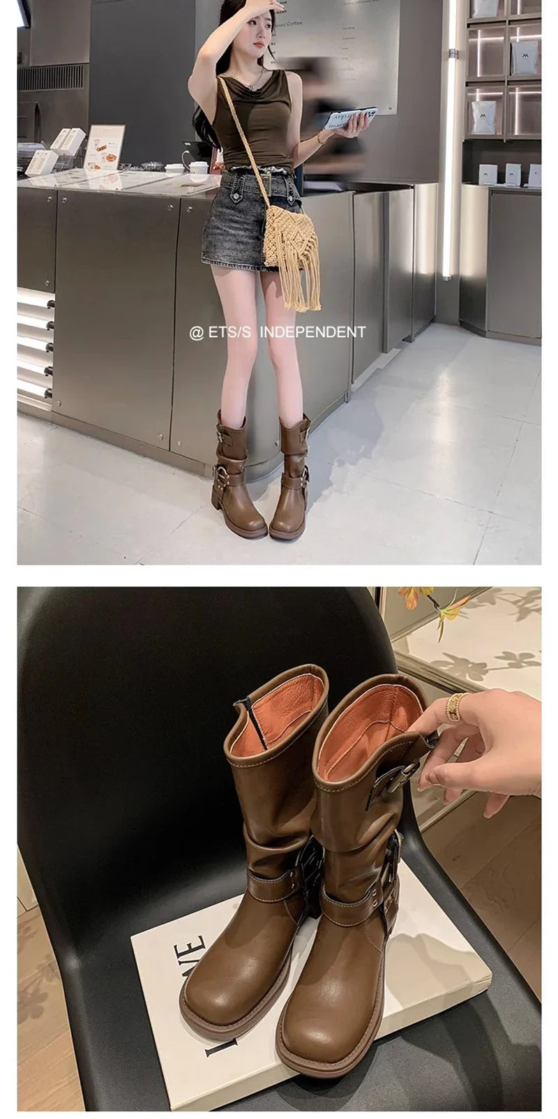 Bottes d'hiver de cowboy pour femmes, bottines décontractées à enfiler, fond épais, style moderne