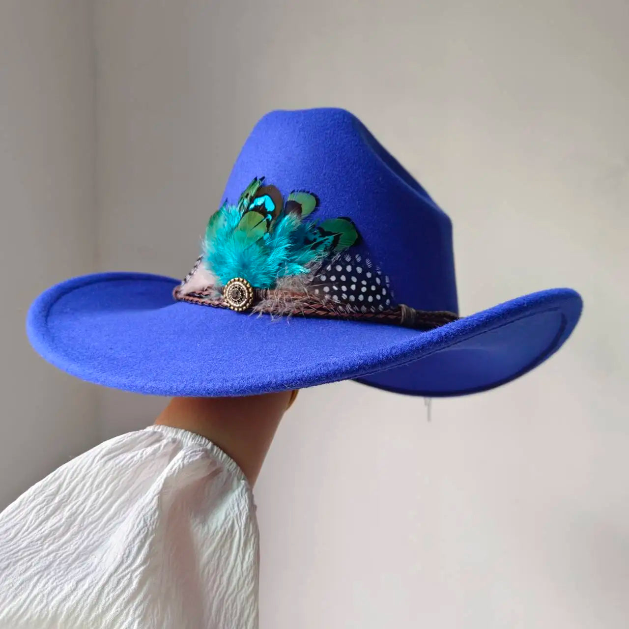 Chapeau de cowboy occidental à large bord pour homme, casquettes d'église Everche, Fascinateur vintage, chapeau de cowgirl jazz, zones bre, nouveau, 9cm