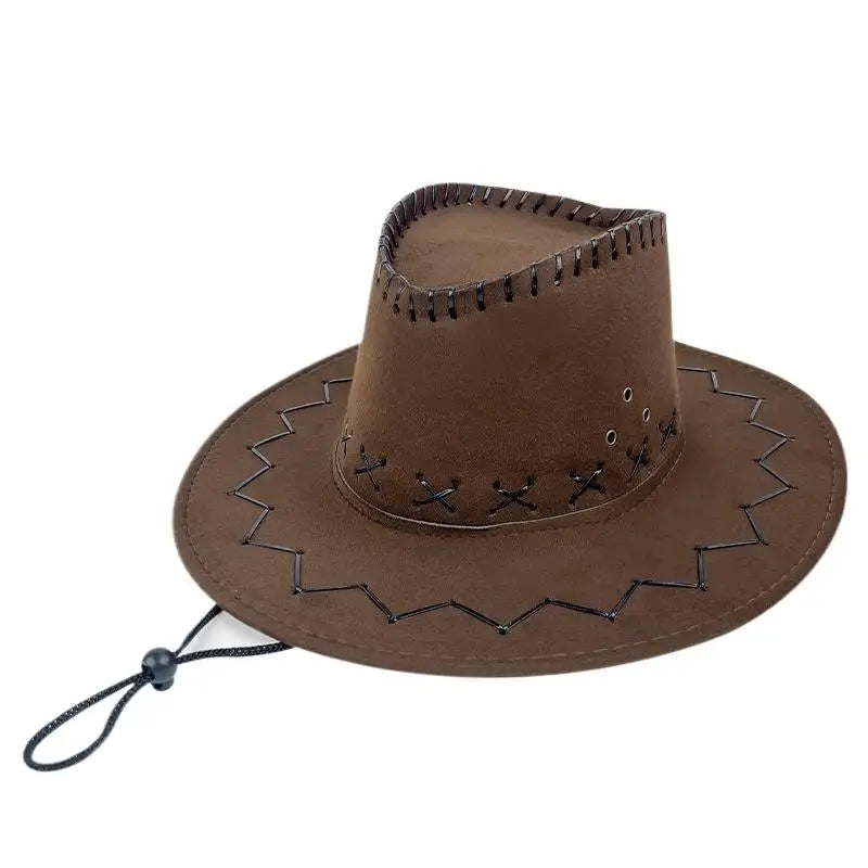 Unisex Western Suede Cowboy Hat, Fashion Cowgirl Cap for Women and Men, Fancy Dress, Party Headwear Accessory