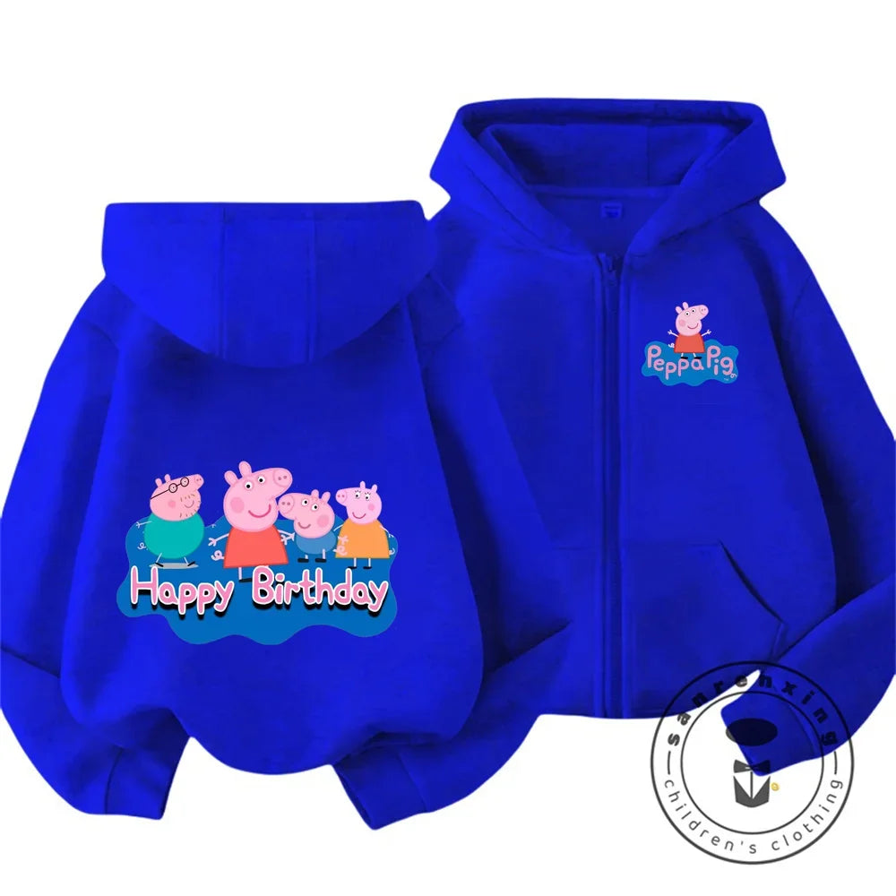 Sweat à capuche zippé Peppa Pig pour enfants, style dessin animé, pour garçons et filles de 3 à 14 ans