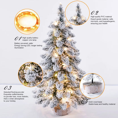 Arbre de Noël nordique de 45/60 cm, ornement d'arbre flocon de neige exquis, arbre floqué lumineux, accessoires de décoration pour le Nouvel An et les fêtes de Noël
