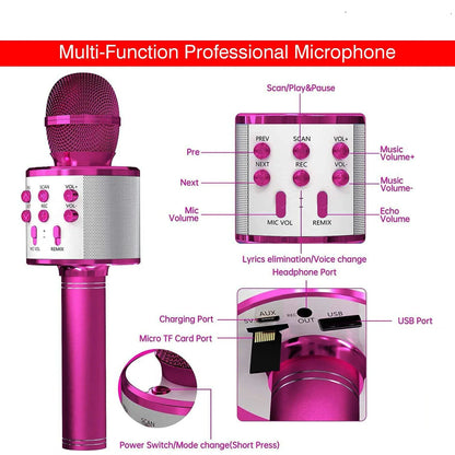 Wireless Bluetooth Karaoke Microphone, 5-in-1  Mic with Built-in Stereo Speaker/4 Voice-Changing Effect, Great Gifts