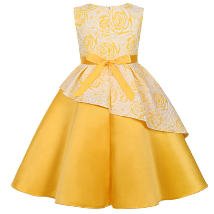 Robe de soirée pour fille - Robe de danse élégante de style princesse à fleurs - Robe de fête d'anniversaire, robe de mariée, robe de demoiselle d'honneur