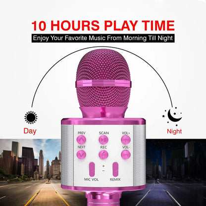 Wireless Bluetooth Karaoke Microphone, 5-in-1  Mic with Built-in Stereo Speaker/4 Voice-Changing Effect, Great Gifts