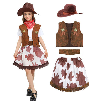 Girls' Cowboy Costume, Kids' Cowgirl Outfit, Carnival, Purim, Halloween, Party Fancy Dress