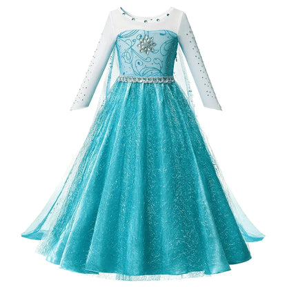 Elsa Dresses for Girls Princess Party Elsa Costume Snow Queen 2 Cosplay Elza Vestidos Hair Accessory Set Halloween Girls Clothes