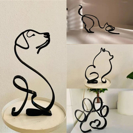 Sculpture d'art de chien en métal, Art minimaliste abstrait, Figurines en fer, accessoires de bureau pour la décoration de la maison, Miniature mignonne