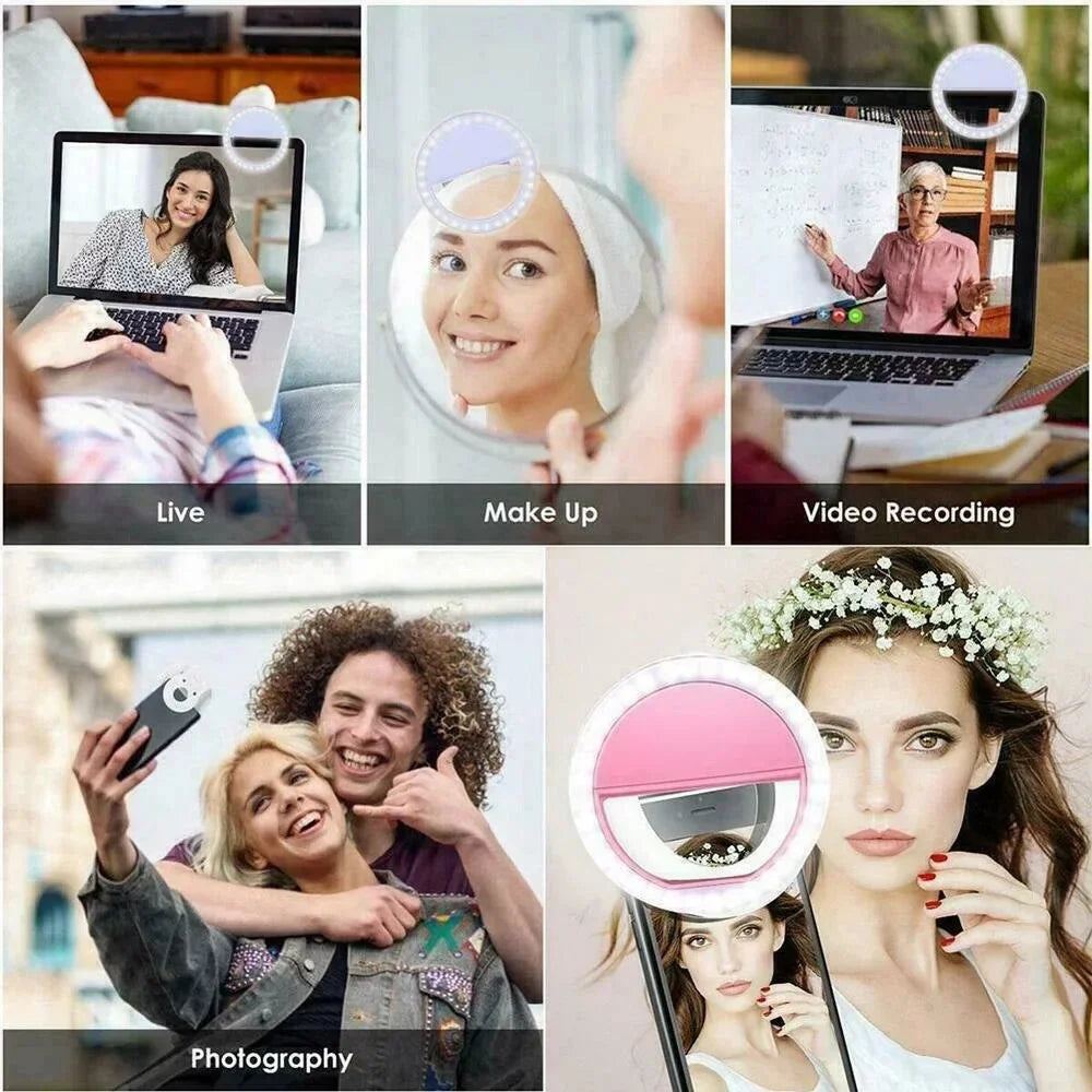 Lampe LED portable avec chargeur USB pour objectif de téléphone, anneau lumineux pour Selfie, diffusion en direct, vidéo, lumière d'appoint pour tous les smartphones