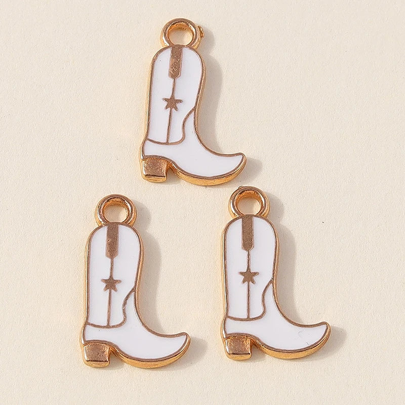 Leslie 10 pièces jolies filles bottes de cowboy et chapeau breloques pendentifs pour la fabrication de bijoux collier boucles d'oreilles bricolage Cowgirl chapeau charme cadeaux